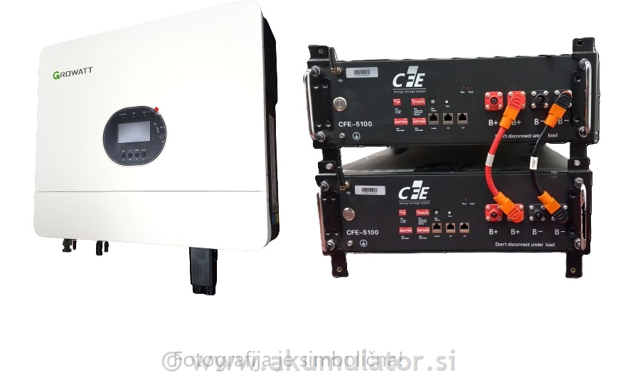 Hranilnik s 5kW enofaznim razsmernikom Growatt SPF5000ES in li-ion bat.10,2kWh